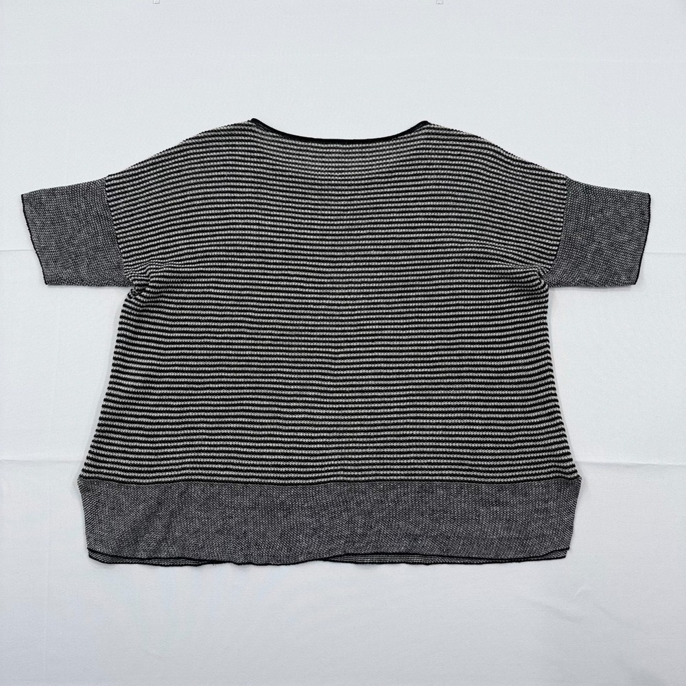Eileen Fisher Organic Linen Short Sleeve Sweater Womens Medium Knit Striped Boxy - Picture 2 of 7